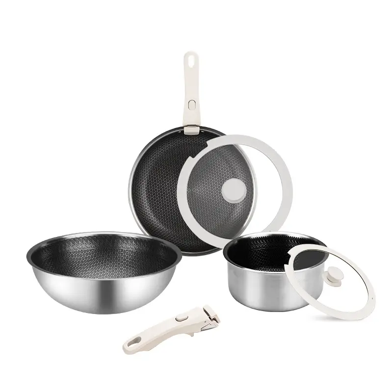 stainless steel hexclad pots and pans with removable handle